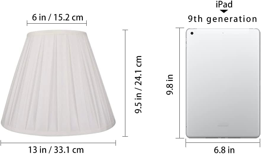 White Pleated Barrel Lampshade, 6" Top 13" Bottom 9.5" Height, TC Chemical Fiber Cloth with Spider Fitter for Table & Floor Lamp