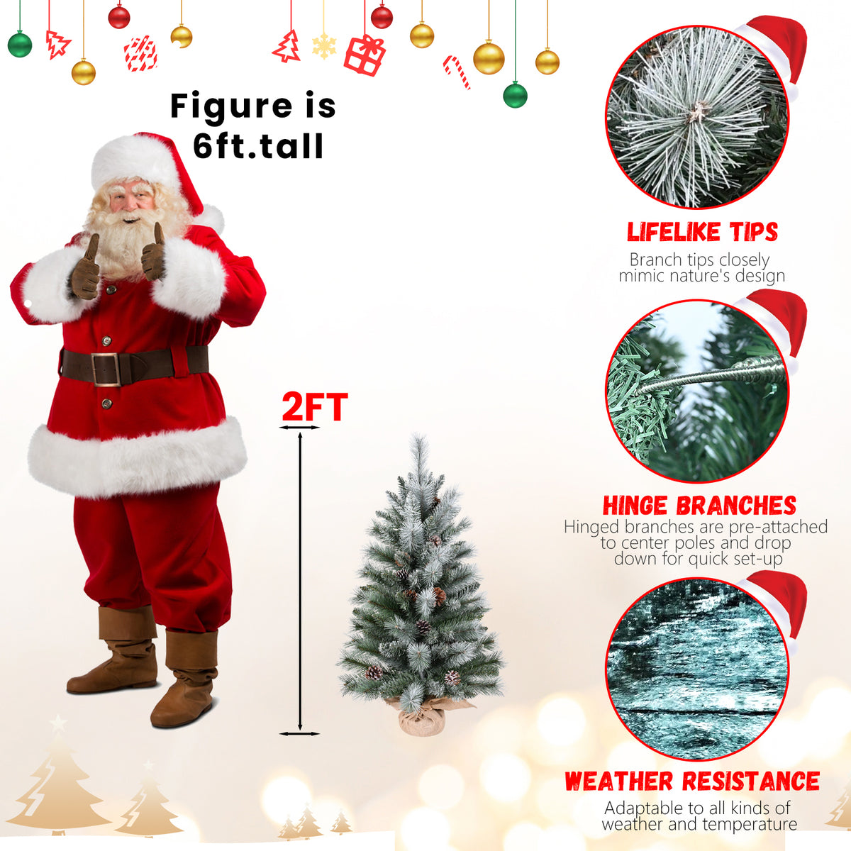 2ft Small Flocked Artificial Christmas Tree with Pinecones & Burlap Base, Tabletop Mini Christmas Tree for Home Holiday Decor