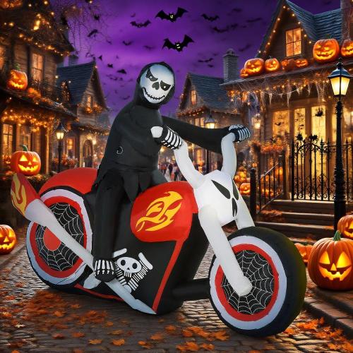 AEELLEEA 6' Inflatable Skeleton Motorcycle Halloween Decoration, Outdoor Yard Decor