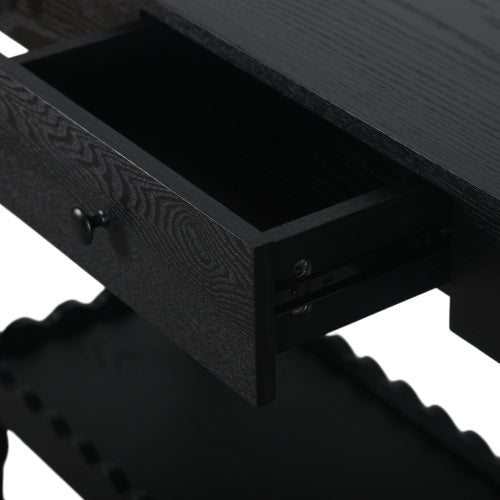 AEELLEEA 47.2" Black Farmhouse Console Table with 3 Drawers and Storage Shelf, Rustic Entryway Sofa Table with Turned Legs