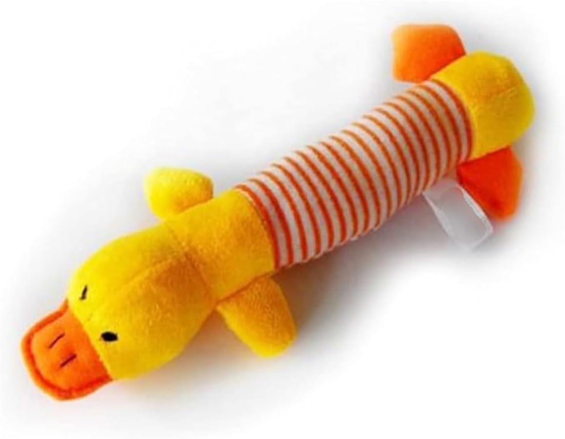 Yellow Dog Squeaky Toy, Pet Crinkle Stuffed Animals Dog Plush Chew Toy for Small Dogs Medium Dogs Squeeky Doggie Puppy Squeak Interactive Teething Yellow Duck