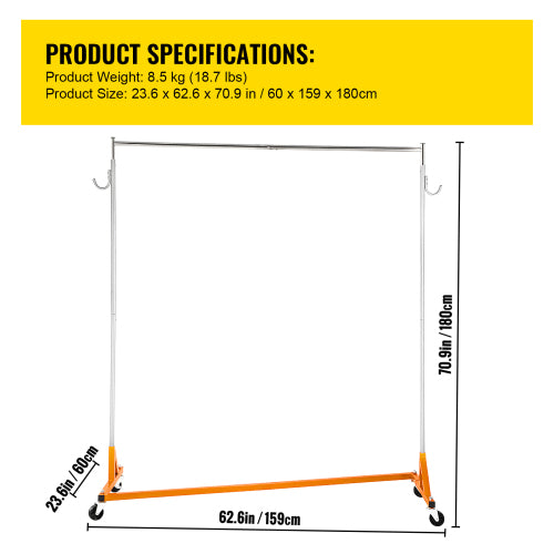 Garment Rack with Wheels, Metal Clothes Rack 23.6 x 62.6 x 70.9 in, Heavy Duty Rolling Clothing Rack with 2 Lockable Casters