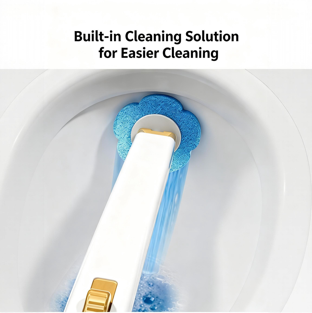 AEELLEEA Disposable Toilet Brush with Storage Caddy, Long Handle No-Touch Toilet Cleaner, 24 Built-in Soap Refill Pads for Bathroom