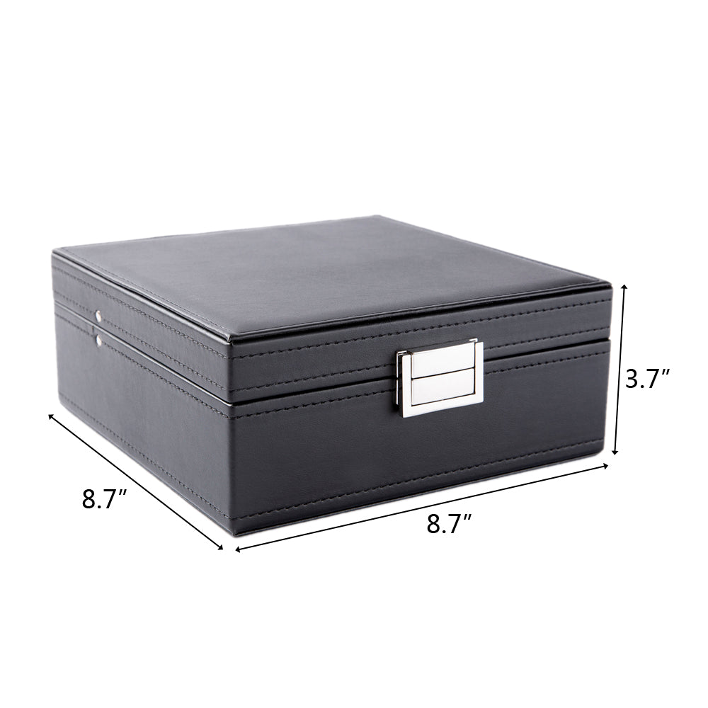 AEELLEEA-50 Slot Black Jewelry Organizer Box with Large Mirror, Earring Storage Case for Necklaces, Earrings & Bracelets