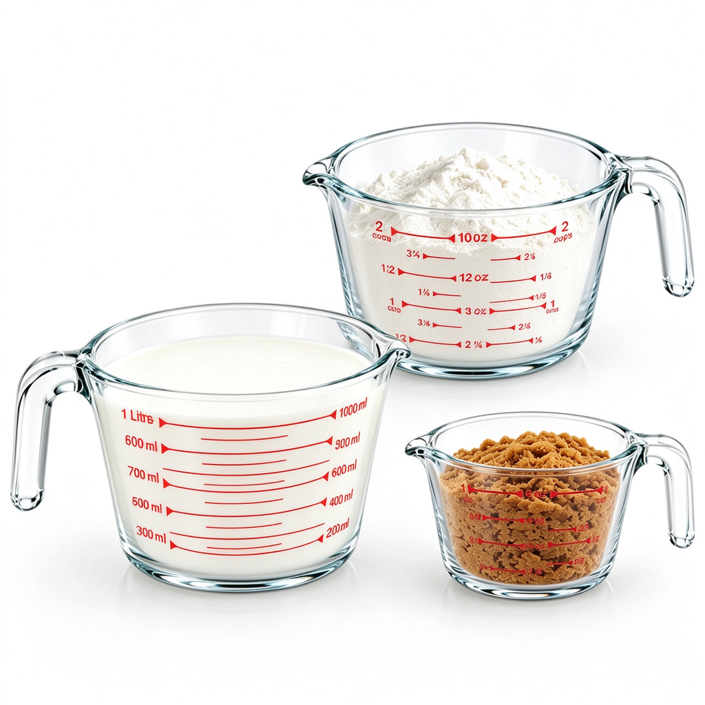3-Piece Glass Measuring Cups Set, 8 oz 16 oz & 32 oz Liquid Measuring Cups, Clear Glass with Easy-Read Markings, Dishwasher, Oven & Microwave Safe