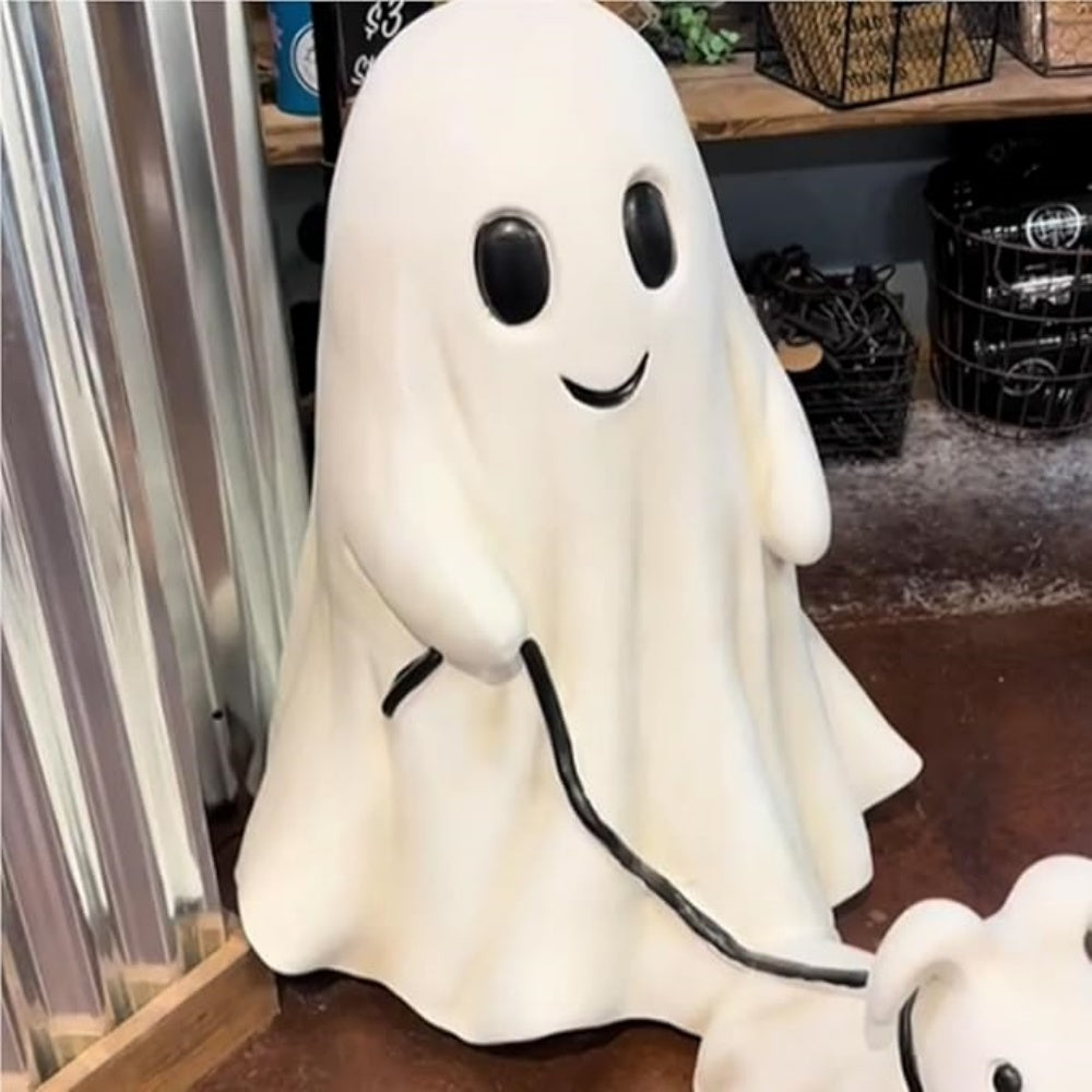 Ghost Walking Dog Statue, Spooky Ghost Dog Halloween Figurine, Funny Halloween Ghost Dog Ornament, Outdoor Garden Tabletop Sculpture Decoration