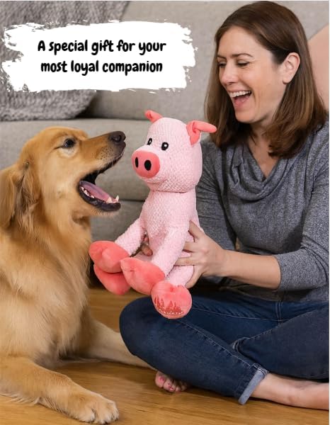 ZippyPaws Plush Pig Dog Toy | Heavy Duty Dog Toys for Dog Enrichment Toys for Large Dogs | Dog Toys Without Squeakers
