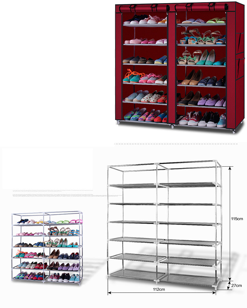 AEELLEEA-6-Tier 12 Grid Shoe Rack, Coffee Non-woven Fabric Shoe Storage Organizer, Alloy Frame Shoe Shelf