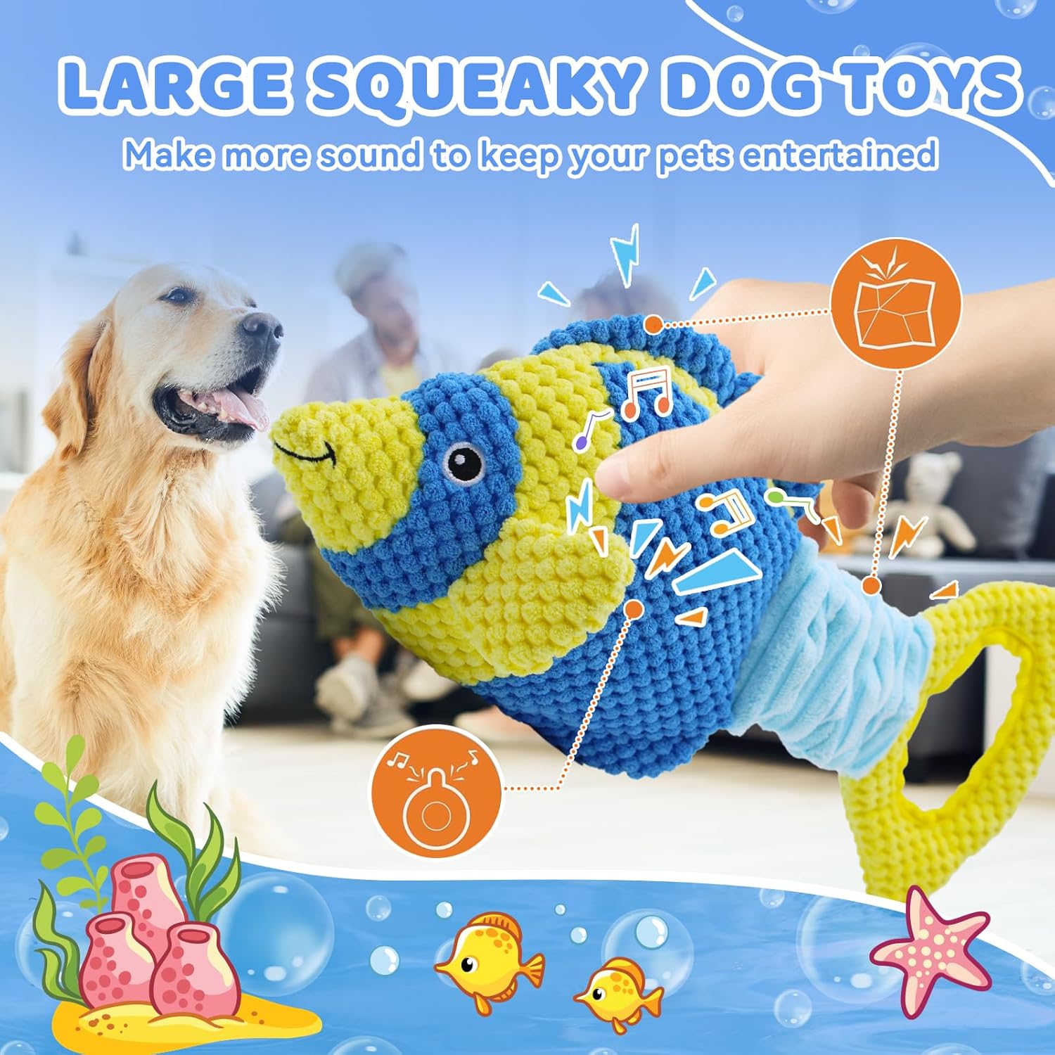 Dog Toys, Interactive Fish Puppy Toys with Crinkle Paper to Keep Them Busy