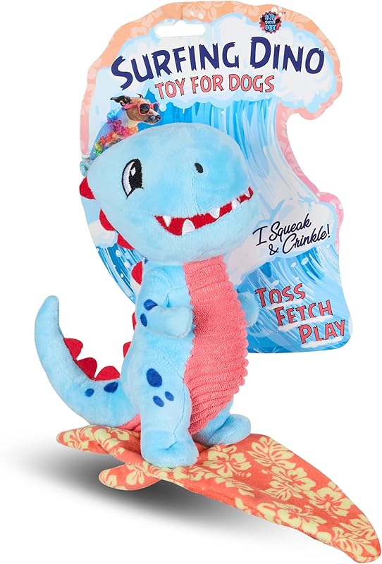 Bow Wow Fantasy Creature Plush Dog Toy – Squeaky & Crinkle Dino or Dragon – Toss, Fetch & Play – Soft & Durable – Colors May Vary