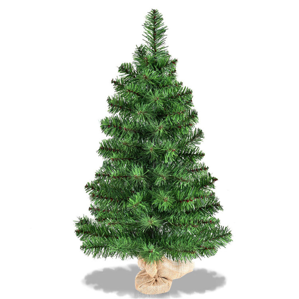 AEELLEEA- 2ft Unlit Artificial Green Mini Christmas Tree, Full PVC Foliage, Cement Base with Linen Cover, Easy Assembly