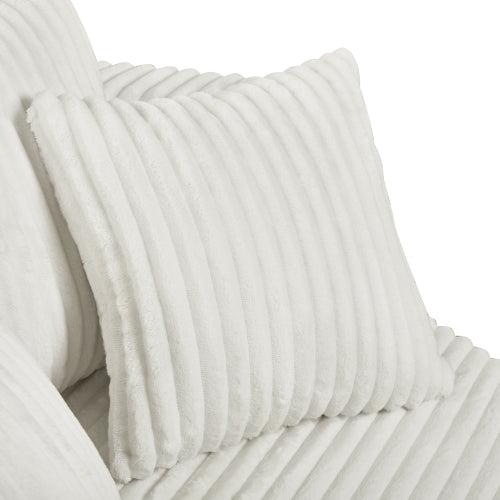 AEELLEEA Ivory Round Accent Chair with Ribbed Upholstery and Decorative Pillows