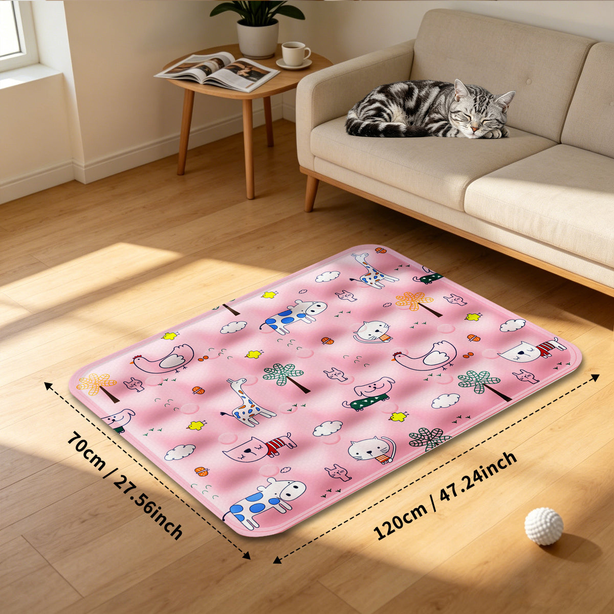 Water-Fill Pet Cooling Mat for Cats & Dogs, Reusable Summer Cooling Pad, Pink, 27.56" x 47.24"