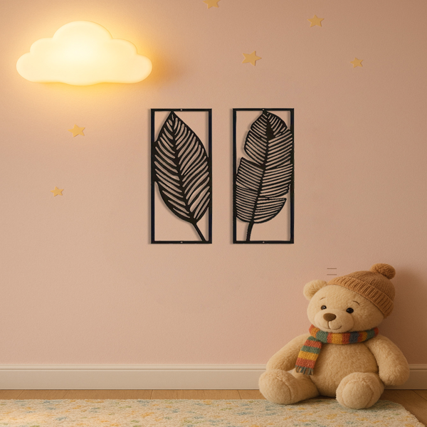 2 Pcs Black Metal Leaf Wall Art, Tropical Palm Leaf Wall Decor Hollow Out Metal Wall Sculpture for Living Room Bedroom Home Decoration