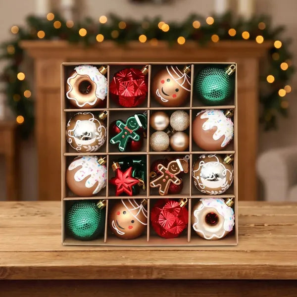 AEELLEEA-42Pcs Christmas Ornament Balls Set, High Gloss Xmas Tree Hanging Decorations, Festive Painted Baubles Gift Box