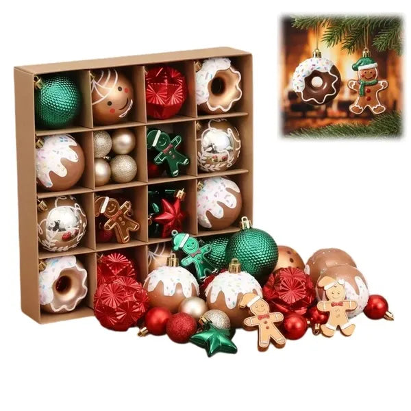 AEELLEEA-42Pcs Christmas Ornament Balls Set, High Gloss Xmas Tree Hanging Decorations, Festive Painted Baubles Gift Box