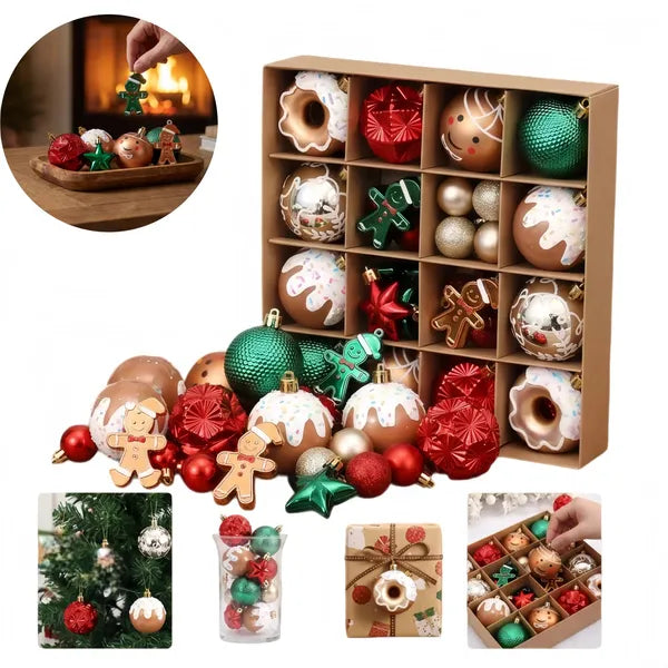 AEELLEEA-42Pcs Christmas Ornament Balls Set, High Gloss Xmas Tree Hanging Decorations, Festive Painted Baubles Gift Box