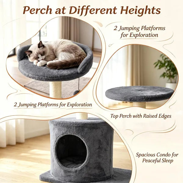 43 Inch Indoor Cat Tree, Multi-Level Cat Tower with Soft Plush Perch & Sisal Scratching Post for Cats Playing & Resting