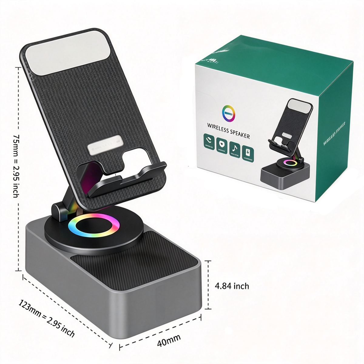 Cell Phone Stand with Sound Holder, Anti-Slip Base, Desktop Phone Holder for iPhone, iPad & Android, Home Office & Outdoor Use