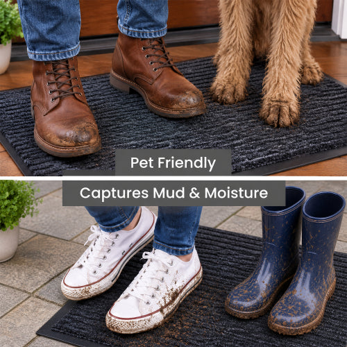 2 Pack Door Mat 36x24, Black Non-Slip Indoor Outdoor Doormat, Absorbent Rug for Entryway Front Door Pet Friendly