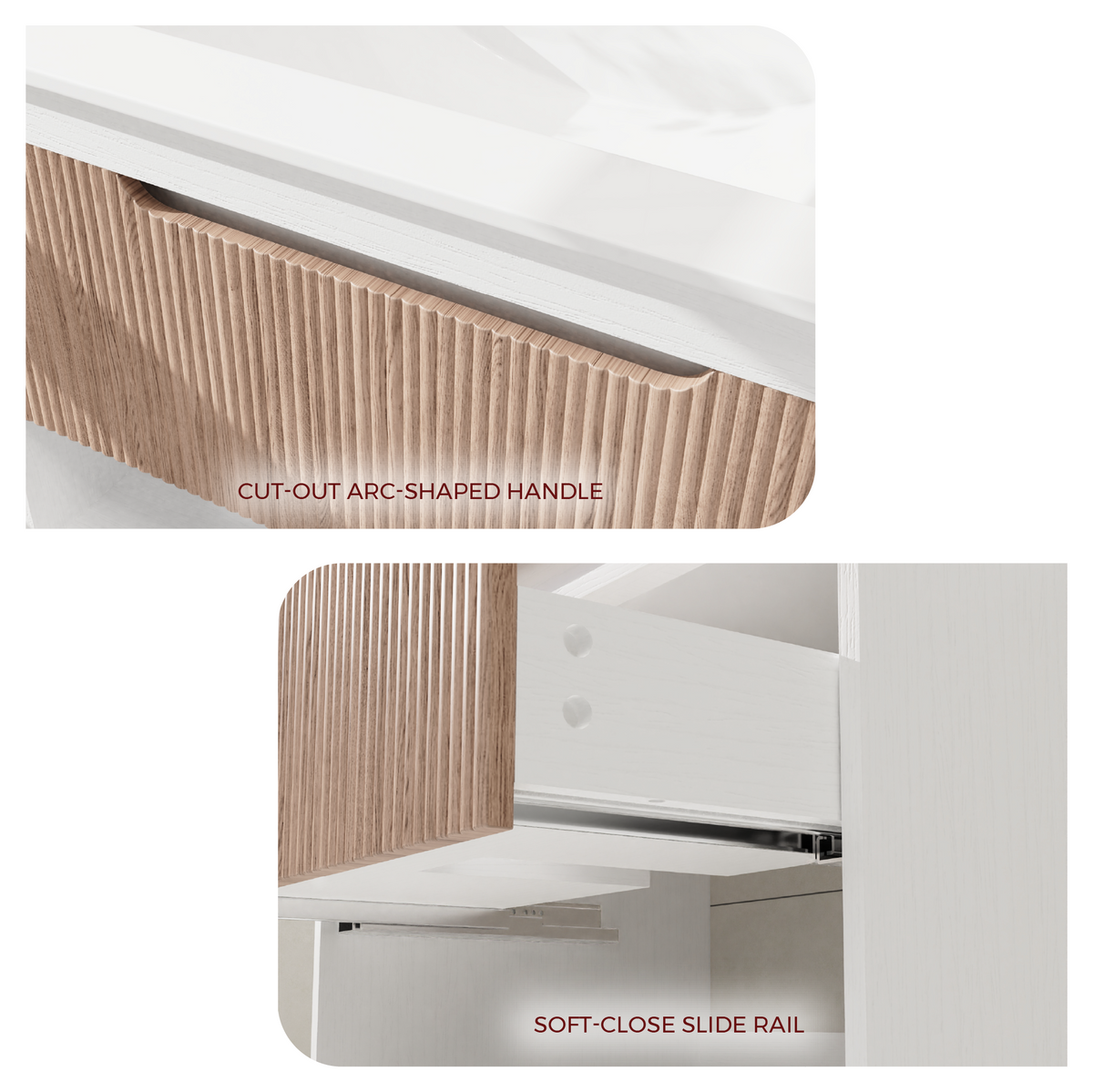 AEELLEEA 30" Floating Bathroom Vanity, Fluted Oak Drawer, White Ceramic Sink, Wall Mount Bath Cabinet