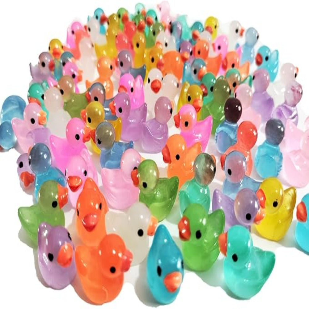 50 Pcs Mini Resin Ducks Luminous Tiny Ducks Miniature Duck Glow in The Dark for DIY Garden Dollhouse Duck Accessories