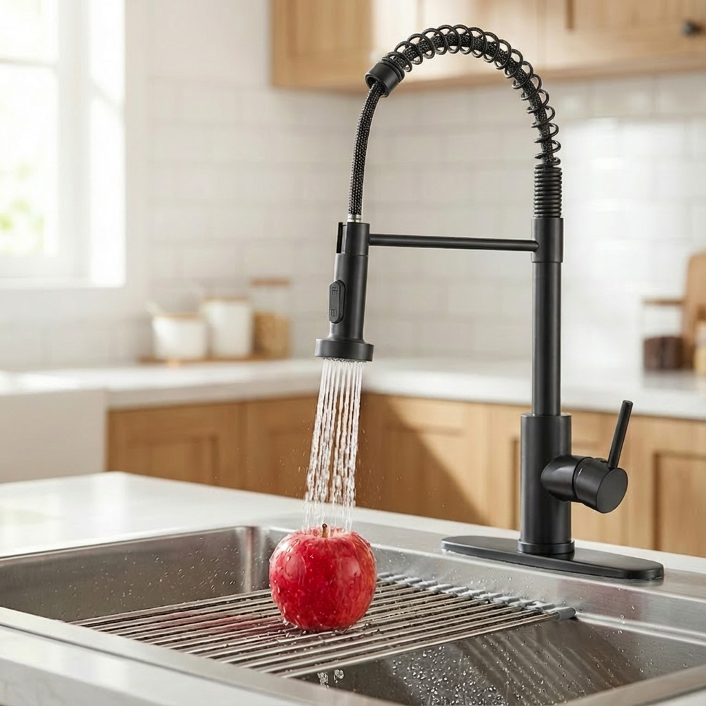 AEELLEEA Matte Black Pull Down Kitchen Faucet, Single Handle Spring Kitchen Sink Faucet with Dual Spray Modes, Deck Mount for Kitchen