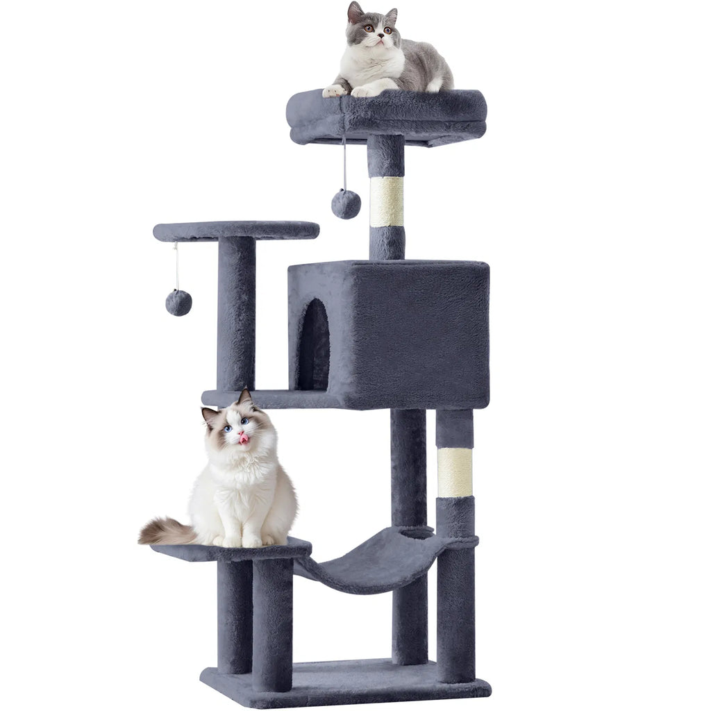 44 Inch Multi‑Level Cat Tree Tower for 2‑3 Cats, Natural Sisal Scratching Posts with Condo, Hammock & Anti‑Tip Kit
