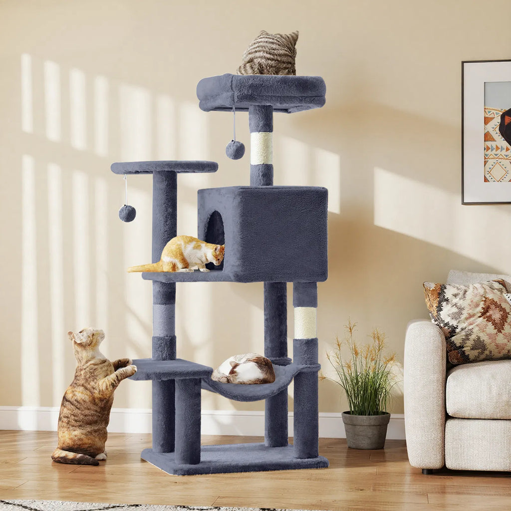 44 Inch Multi‑Level Cat Tree Tower for 2‑3 Cats, Natural Sisal Scratching Posts with Condo, Hammock & Anti‑Tip Kit