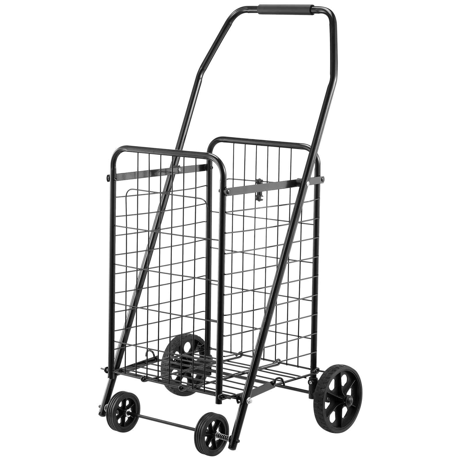 Shopping Cart, Folding Grocery Utility Cart with Swivel Wheels, 90 LBS Large Load Capacity, Heavy Duty Rolling Laundry Basket Butler for Laundry, Shopping, Camping, Grocery, Luggage, Black