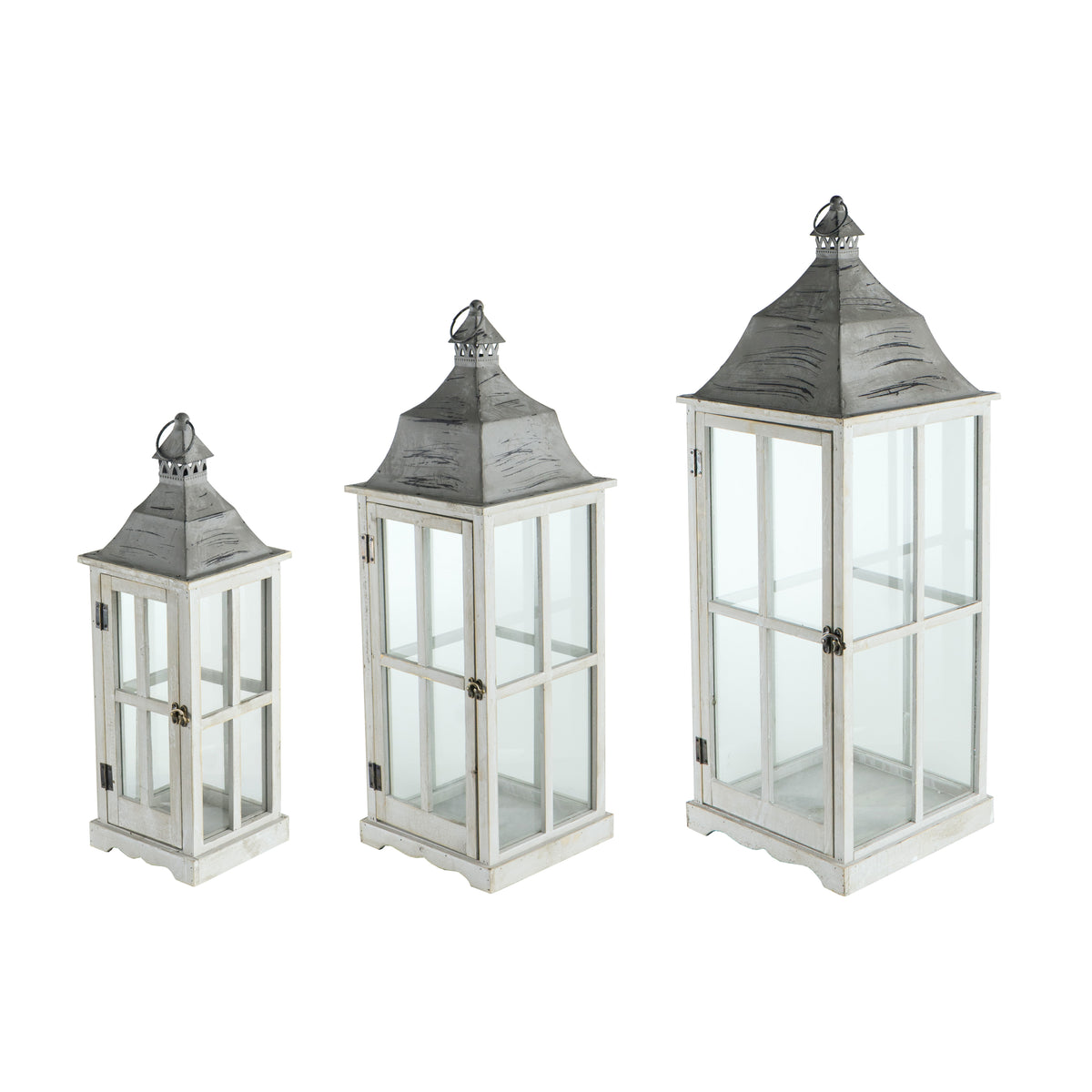 AEELLEEA Set of 3 Gray Wooden Decorative Lanterns, Rustic Fir Wood Candle Lanterns for Indoor & Covered Outdoor Decor