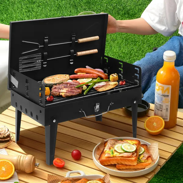 AEELLEEA 17.32" Folding Portable Charcoal Grill, 3-Height Adjustable Tabletop BBQ with Tools for Camping Outdoor Cooking