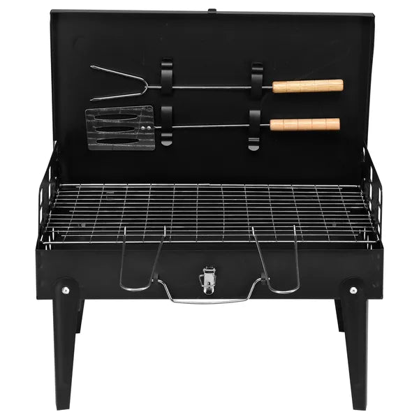 AEELLEEA 17.32" Folding Portable Charcoal Grill, 3-Height Adjustable Tabletop BBQ with Tools for Camping Outdoor Cooking