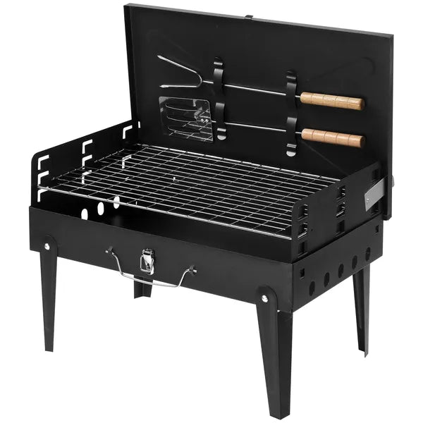 AEELLEEA 17.32" Folding Portable Charcoal Grill, 3-Height Adjustable Tabletop BBQ with Tools for Camping Outdoor Cooking