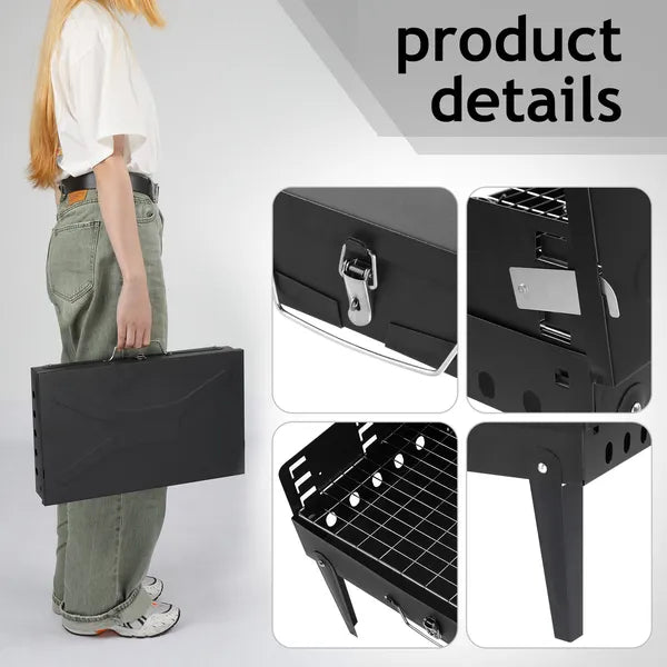 AEELLEEA 17.32" Folding Portable Charcoal Grill, 3-Height Adjustable Tabletop BBQ with Tools for Camping Outdoor Cooking