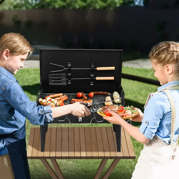 AEELLEEA 17.32" Folding Portable Charcoal Grill, 3-Height Adjustable Tabletop BBQ with Tools for Camping Outdoor Cooking