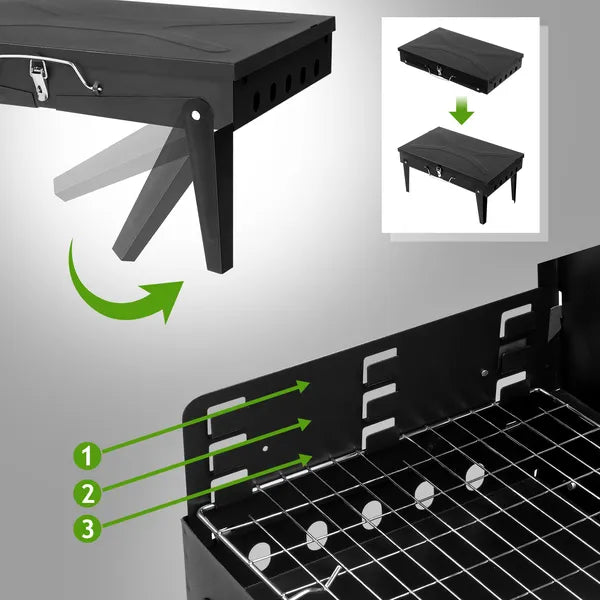 AEELLEEA 17.32" Folding Portable Charcoal Grill, 3-Height Adjustable Tabletop BBQ with Tools for Camping Outdoor Cooking