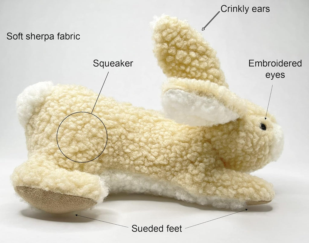 Glory To Dog Large Sherpa Plush Bunny Squeaky Interactive Fetch Dog Toy Stuffed with Fluff and Crinkly Floppy Ears for Medium to Large Breeds