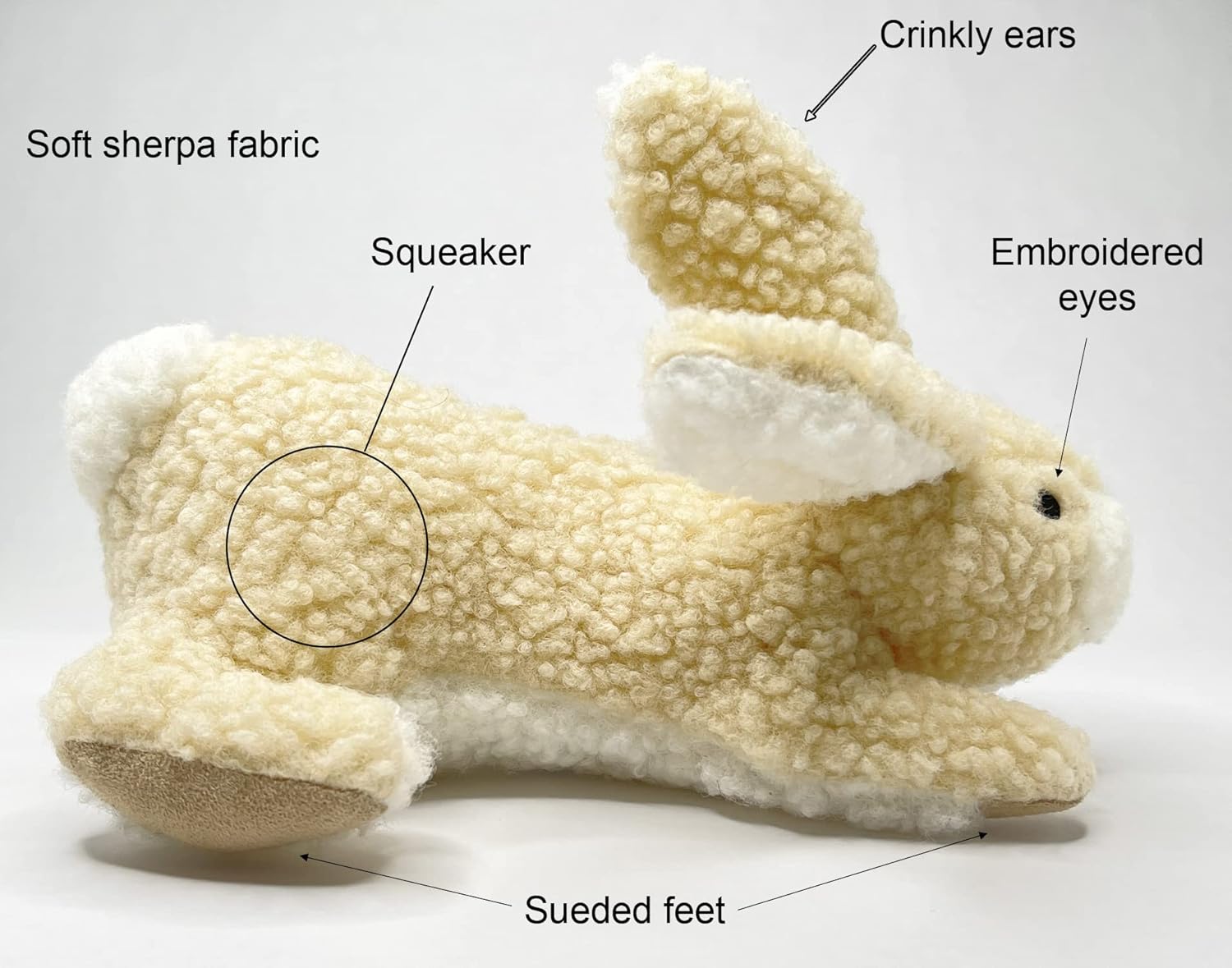 Glory To Dog Large Sherpa Plush Bunny Squeaky Interactive Fetch Dog Toy Stuffed with Fluff and Crinkly Floppy Ears for Medium to Large Breeds