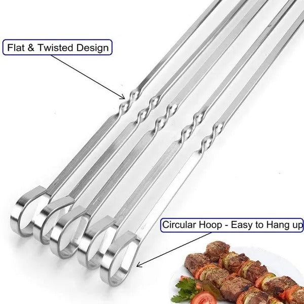 14 Inch Stainless Steel BBQ Skewers, 12 Pack Flat Metal Kabob Skewers, Reusable Grilling Shish Kebob Sticks for Meat, Shrimp, Vegetable Outdoor Barbecue