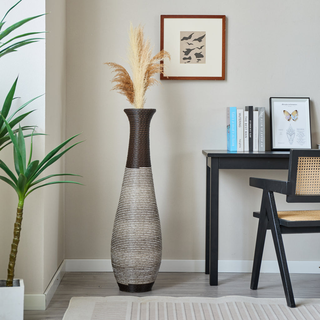 AEELLEEA Tall Two-Tone Woven Floor Dry Vase, 40.2"H x 11.6" D, Textured Decor Vase for Pampas Grass, Entryway Living Room Boho Home Decor