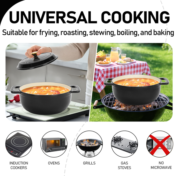 AEELLEEA 5 Quart Enameled Cast Iron Dutch Oven with Lid, Dual Handles, Induction Compatible, Black