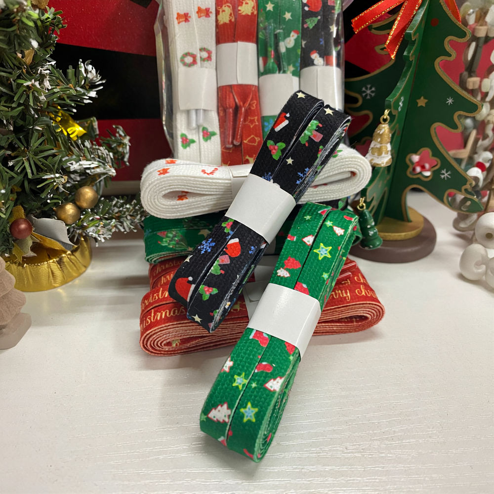 Christmas Shoelaces, 4 Pairs Christmas Pattern Shoe Laces for Men Women, 2 Sizes Decorative Christmas Replacement Laces for Sneakers