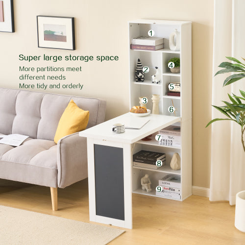 AEELLEEA Fold out Wall Mount Murphy Desk with Storage Shelves & Chalkboard, Space Saving Convertible Writing Table for Home Office