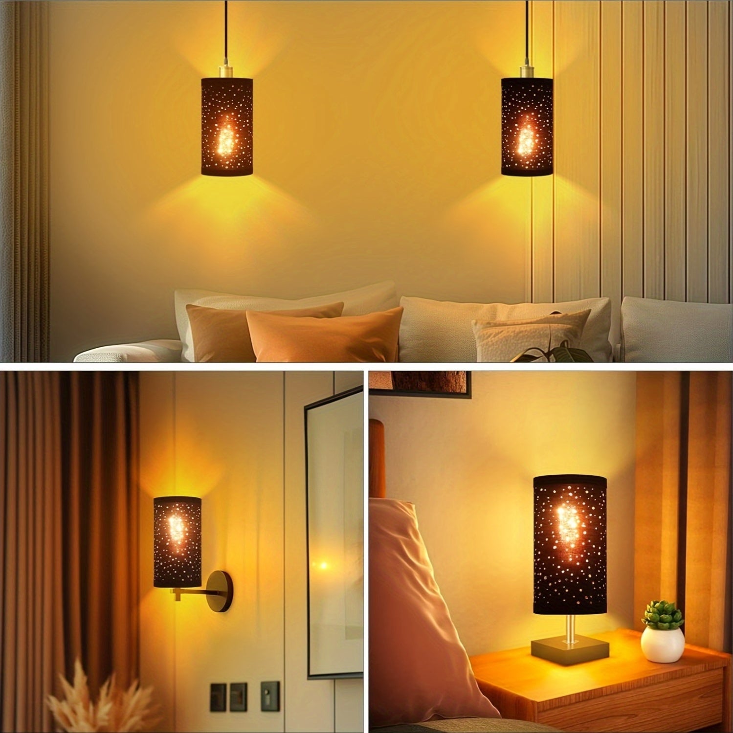 Black Starry Cutout Cylinder Lamp Shade, 4.5"×8.5" Drum Shade for Pendant, Sconce & Table Lamps