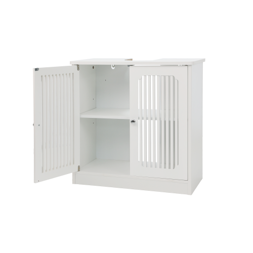White Bathroom Vanity Cabinet without Sink, 24 Inch Freestanding Louvered Double Door Bathroom Storage Cabinet