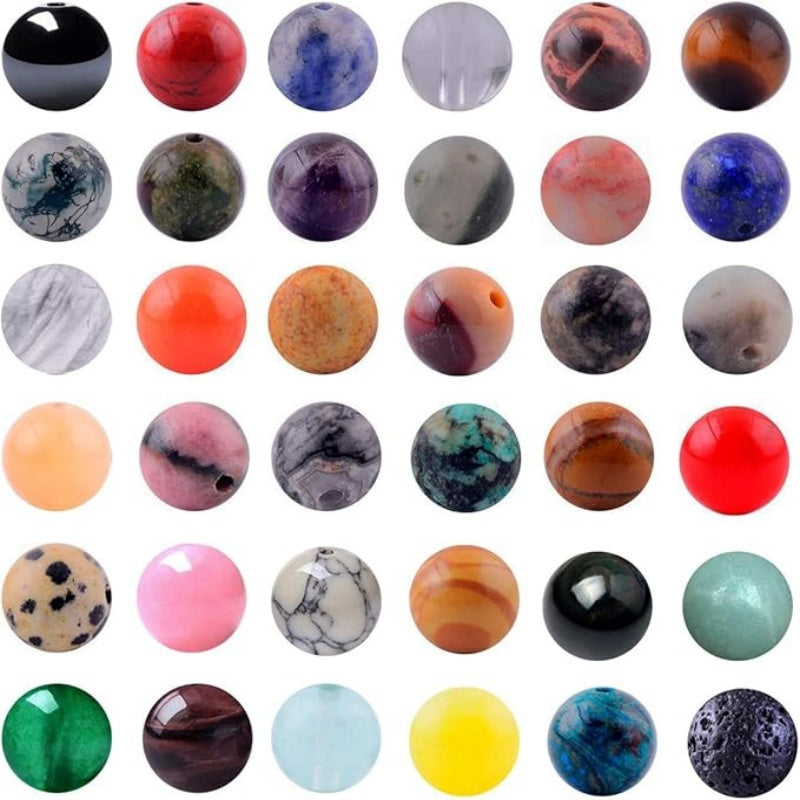 50Pcs-10mm Natural Gemstone Round Loose Beads, Polished Stone Beads for DIY Bracelet Necklace Jewelry Making