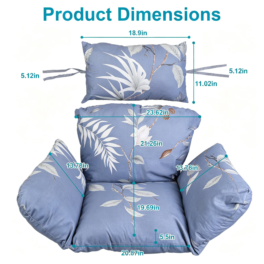 Hanging Egg Chair Cushion with Head Pillow, Thick Hollow Cotton Replacement Pad, Removable Washable Polyester Cover for Indoor Outdoor Wicker Swing Chair