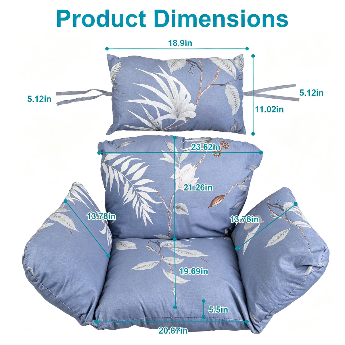 Hanging Egg Chair Cushion with Head Pillow, Thick Hollow Cotton Replacement Pad, Removable Washable Polyester Cover for Indoor Outdoor Wicker Swing Chair