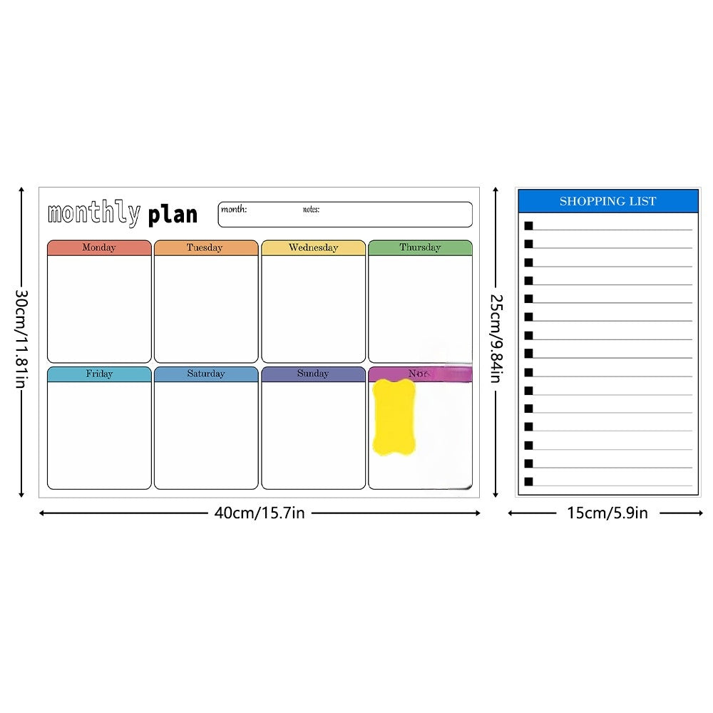 Magnetic Fridge Dry Erase Planner Set, Monthly & Weekly Calendar Whiteboard, Strong Magnetic Backing, Large Writing Area, Kitchen Memo Board for Family